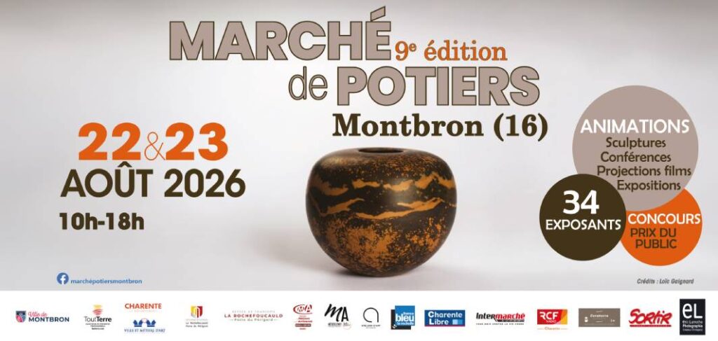 Bandeau affiche 9e édition Marché des potiers Montbron (16) 2026